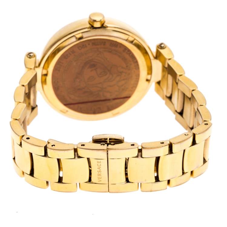 Pre Owned Versace Gold Plated Stainless Steel Mystique Hibiscus Women's Wristwatch 38MM