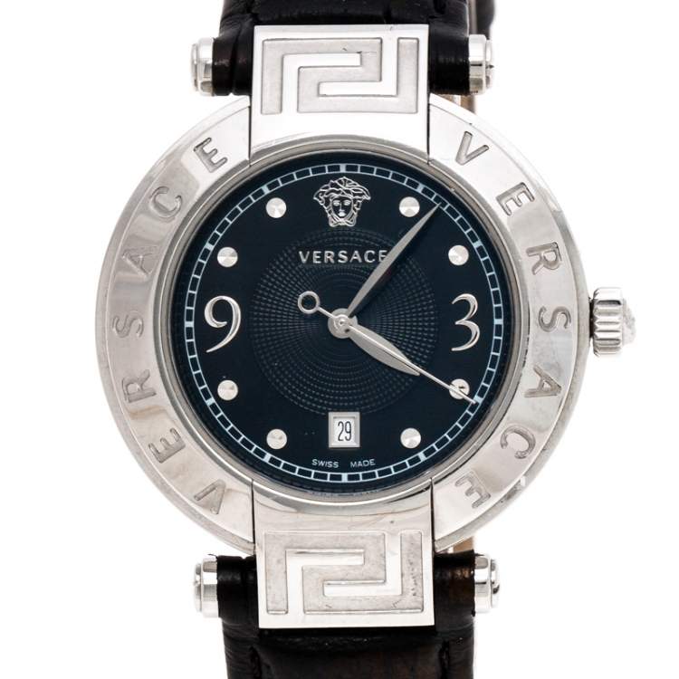 Pre Owned Versace Black Stainless Steel Reve 68Q Women's Wristwatch 35 mm