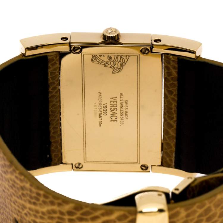 Pre Owned Versace Mother of Pearl Gold Plated Stainless Steel Leather Beauville VSQ90 Women's Wristwatch 38 mm