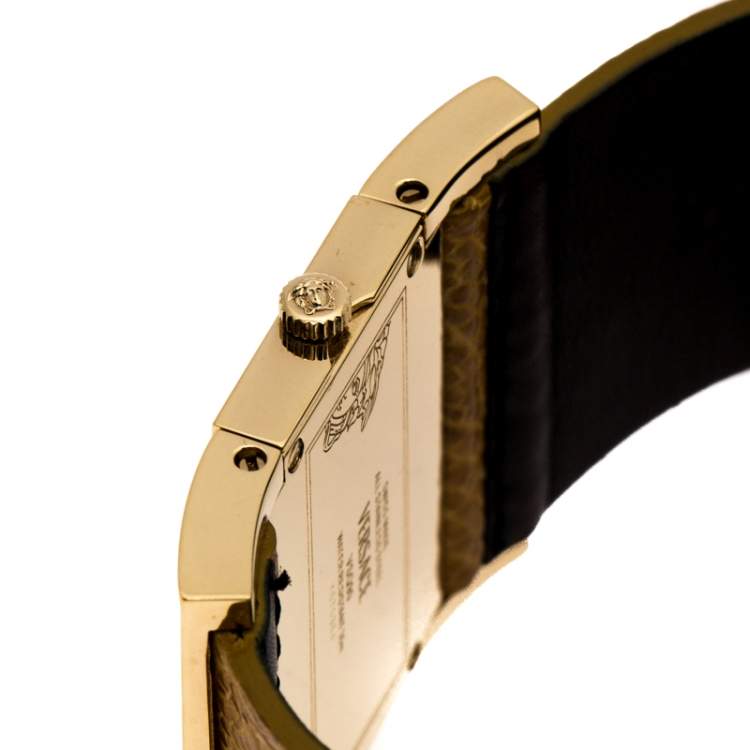 Pre Owned Versace Mother of Pearl Gold Plated Stainless Steel Leather Beauville VSQ90 Women's Wristwatch 38 mm