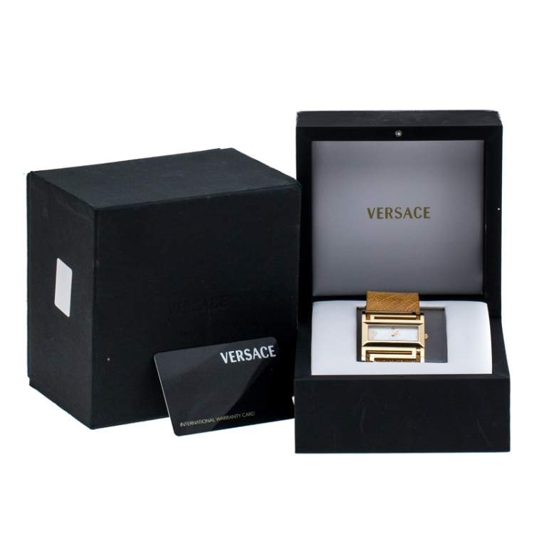 Pre Owned Versace Mother of Pearl Gold Plated Stainless Steel Leather Beauville VSQ90 Women's Wristwatch 38 mm