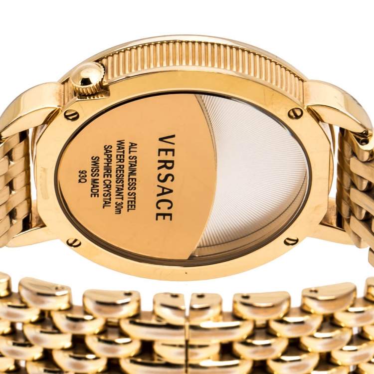Pre Owned Versace White Gold Plated Stainless Steel Krios 93Q Women's Wristwatch 38 mm