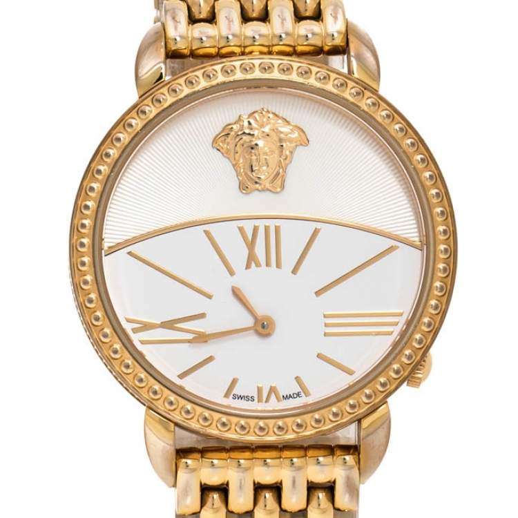 Pre Owned Versace White Gold Plated Stainless Steel Krios 93Q Women's Wristwatch 38 mm