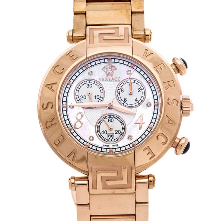Pre Owned Versace Mother of Pearl Rose Gold Plated Steel Reve 68C Women's Wristwatch 40 mm