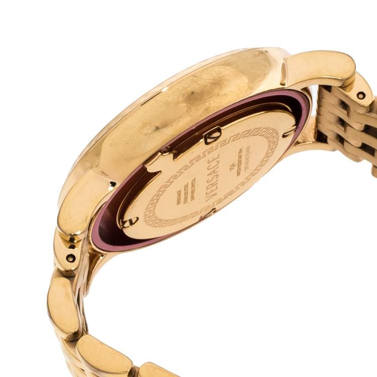 Pre Owned Versace Black Rose Gold Plated Stainless Steel Venus VDA040014 Women's Wristwatch 33 mm