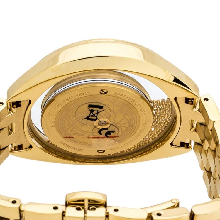 Pre Owned Versace White Yellow Gold Stainless Steel Destiny Spirit 86Q Women's Wristwatch 39 mm