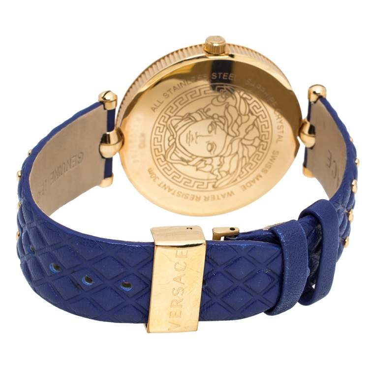 Pre Owned Versace Blue Rose Gold Plated Stainless Steel Vanitas K7Q Women's Wristwatch 40 mm