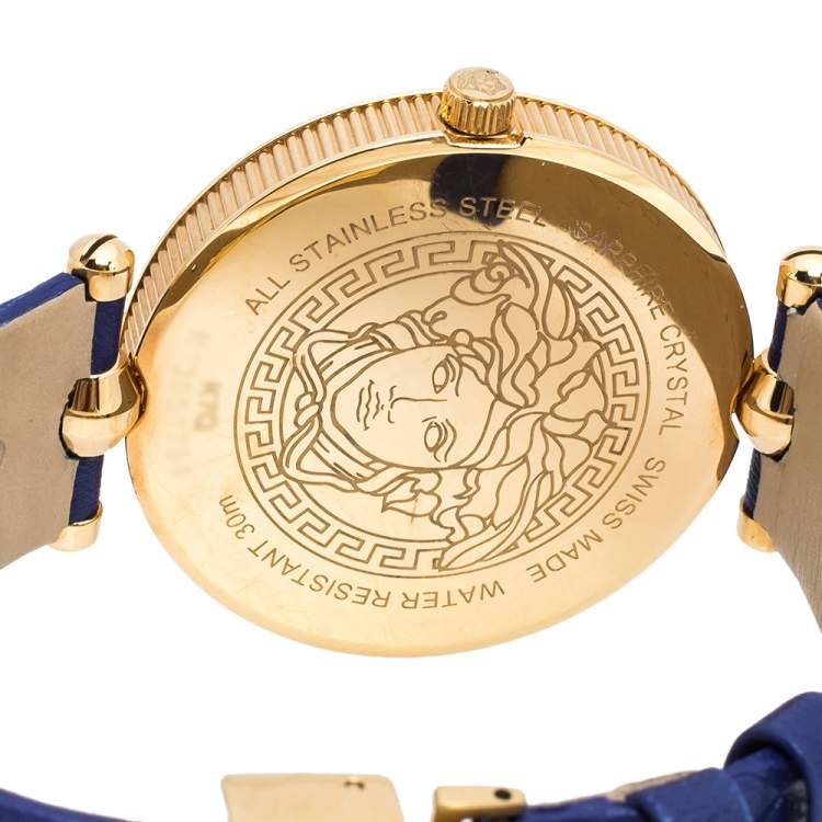 Pre Owned Versace Blue Rose Gold Plated Stainless Steel Vanitas K7Q Women's Wristwatch 40 mm