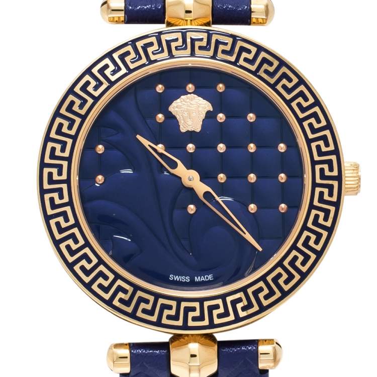 Pre Owned Versace Blue Rose Gold Plated Stainless Steel Vanitas K7Q Women's Wristwatch 40 mm