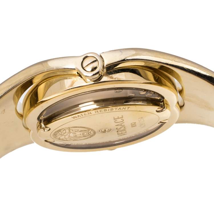 مملوكة مسبقًا Versace White Opaline Yellow Gold Plated Stainless Steel Diamonds Eclissi 83Q Women's Wristwatch 39 mm