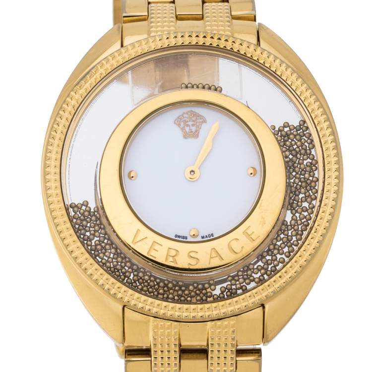 Pre Owned Versace White Gold Tone Stainless Steel Destiny Spirit 86Q Women's Wristwatch 39 mm