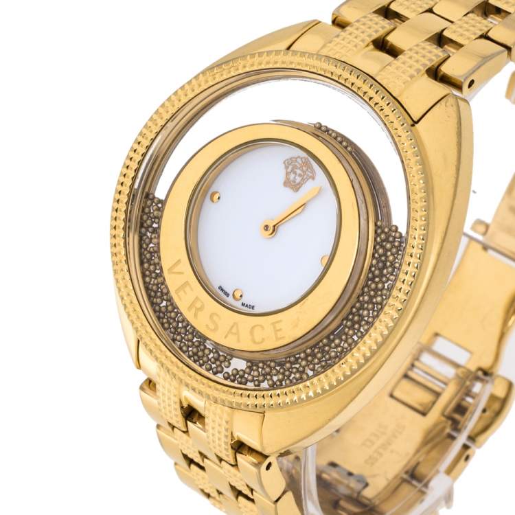 Pre Owned Versace White Gold Tone Stainless Steel Destiny Spirit 86Q Women's Wristwatch 39 mm