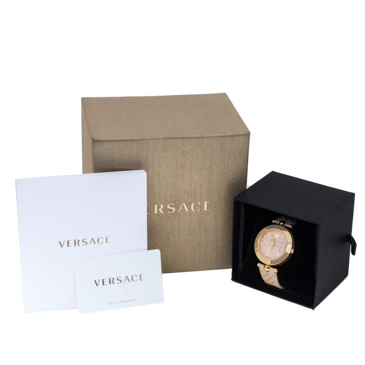Pre Owned Versace Beige Rose Gold Plated Stainless Steel Vanitas VK7 Women's Wristwatch 40 mm