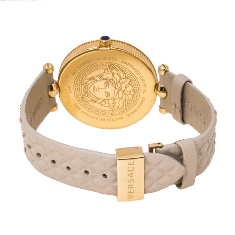 Pre Owned Versace Beige Rose Gold Plated Stainless Steel Vanitas VK7 Women's Wristwatch 40 mm