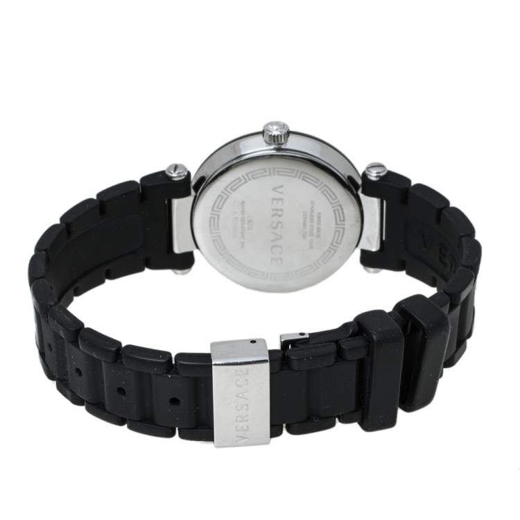 مملوكة مسبقًا Versace Black Ceramic and Stainless Steel Diamond Reve 92Q Women's Wristwatch 35 mm