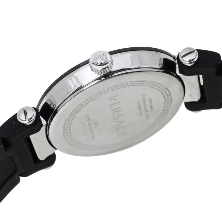 مملوكة مسبقًا Versace Black Ceramic and Stainless Steel Diamond Reve 92Q Women's Wristwatch 35 mm