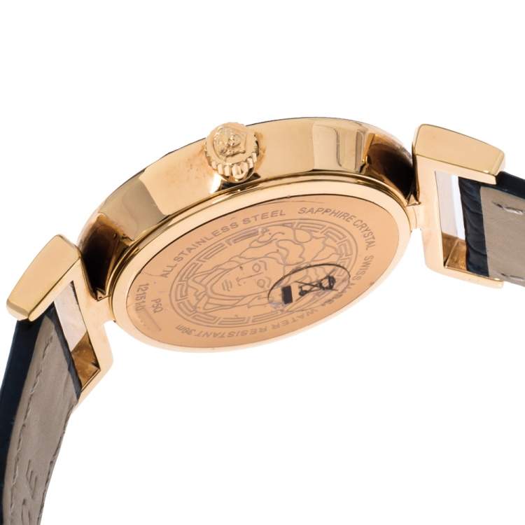 Pre Owned Versace Blue Gold Plated Stainless Steel Vanity P5Q Quartz Women's Wristwatch 35MM