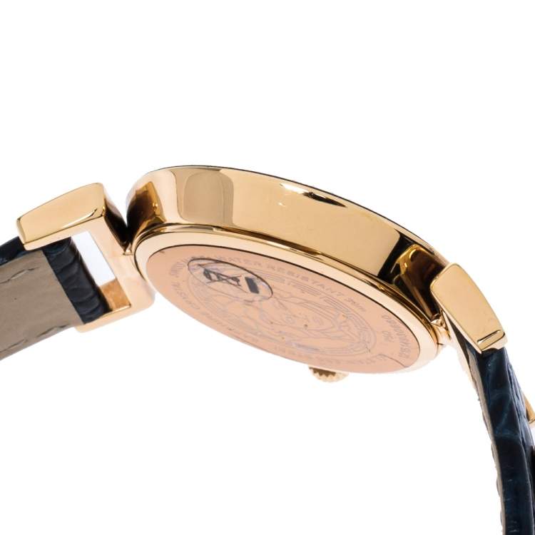 Pre Owned Versace Blue Gold Plated Stainless Steel Vanity P5Q Quartz Women's Wristwatch 35MM
