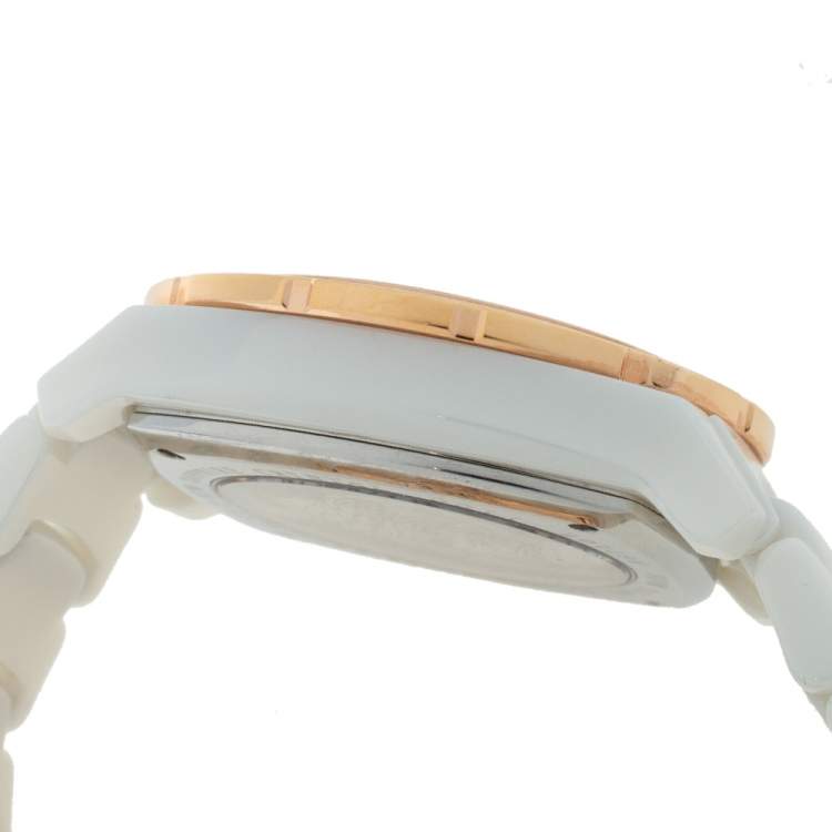 Pre Owned Versace White Ceramic Rose Gold Plated Stainless Steel Diamond DV One 11CC Unisex Wristwatch 40 mm