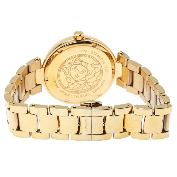 Pre Owned Versace Gold Plated Stainless Steel Mystique Hibiscus Women's Wristwatch 38MM