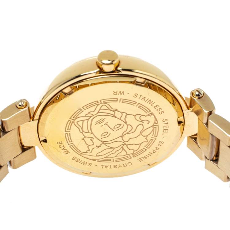 Pre Owned Versace Gold Plated Stainless Steel Mystique Hibiscus Women's Wristwatch 38MM
