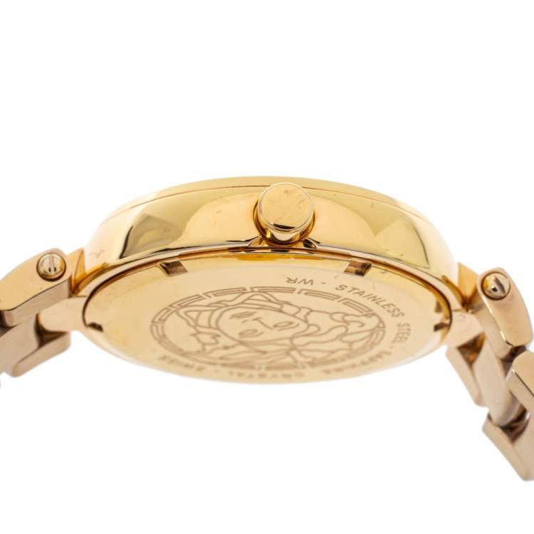 Pre Owned Versace Gold Plated Stainless Steel Mystique Hibiscus Women's Wristwatch 38MM