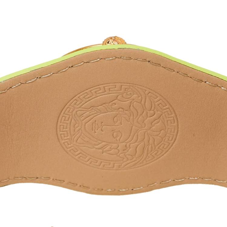 Pre Owned Versace Yellow Green Rose Gold Plated Stainless Steel V Signature VLA070014 Women's Wristwatch 35 mm