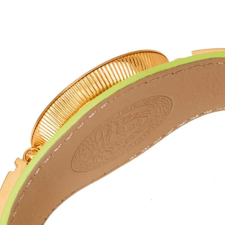 Pre Owned Versace Yellow Green Rose Gold Plated Stainless Steel V Signature VLA070014 Women's Wristwatch 35 mm