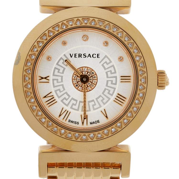 Pre Owned Versace Silver Gold Tone Stainless Steel Vanity P5Q Women's Wristwatch 35 mm