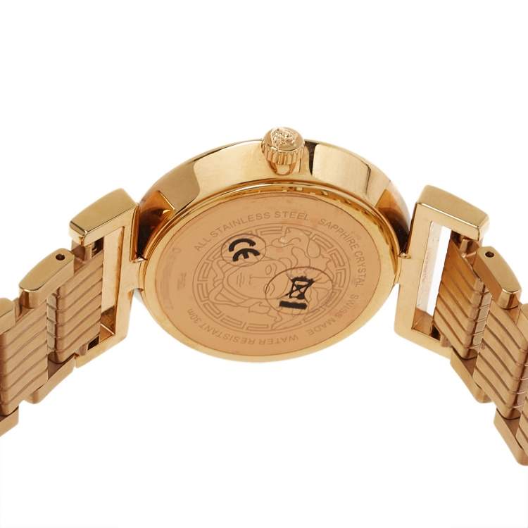 Pre Owned Versace Silver Gold Tone Stainless Steel Vanity P5Q Women's Wristwatch 35 mm