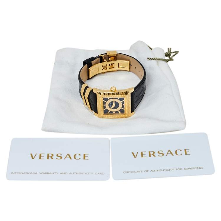 Pre Owned Versace Black Yellow Gold Plates Stainless Steel Diamond VD25 VQF020015 Women's Wristwatch 30 mm