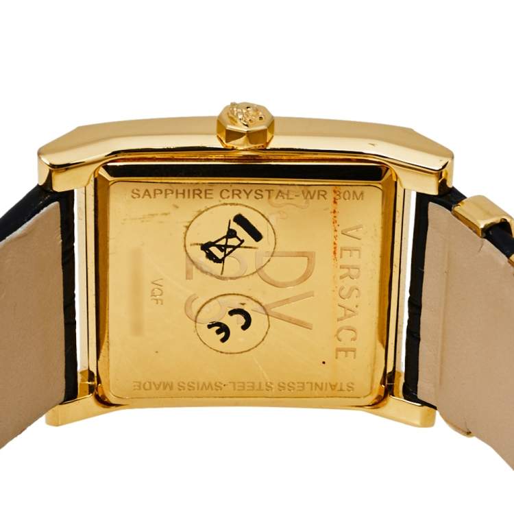 Pre Owned Versace Black Yellow Gold Plates Stainless Steel Diamond VD25 VQF020015 Women's Wristwatch 30 mm