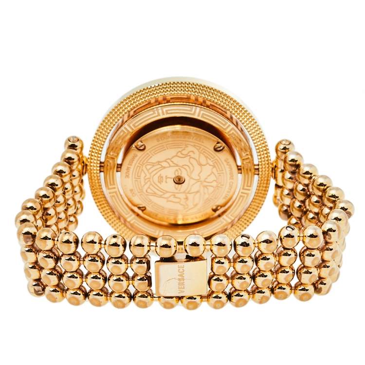 Pre Owned Versace Mother of Pearl Gold Plated Stainless Steel Eon 80Q Women's Wristwatch 39 mm