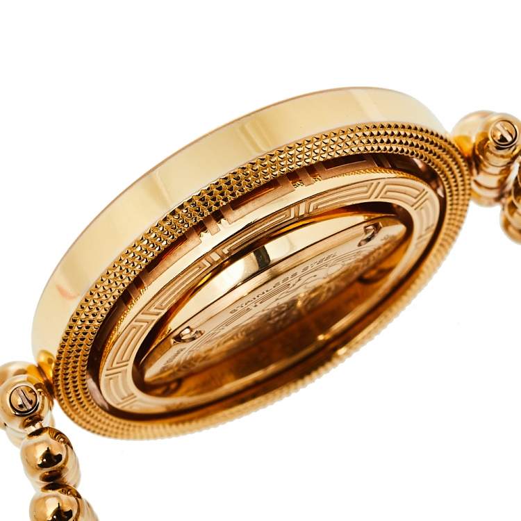 Pre Owned Versace Mother of Pearl Gold Plated Stainless Steel Eon 80Q Women's Wristwatch 39 mm