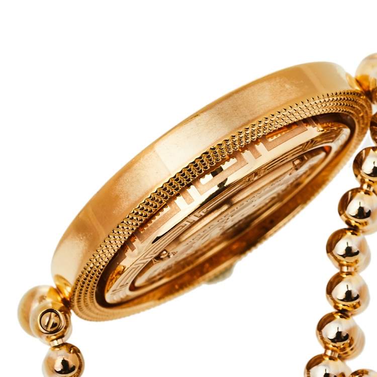 Pre Owned Versace Mother of Pearl Gold Plated Stainless Steel Eon 80Q Women's Wristwatch 39 mm