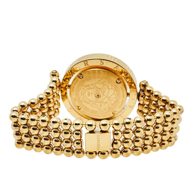 Pre Owned Versace Mother Of Pearl Yellow Gold Plated Stainless Steel Eon 79Q Women's Wristwatch 33.5 mm