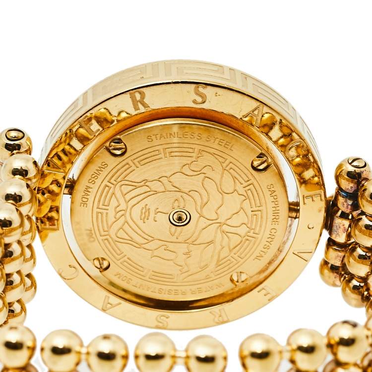 Pre Owned Versace Mother Of Pearl Yellow Gold Plated Stainless Steel Eon 79Q Women's Wristwatch 33.5 mm