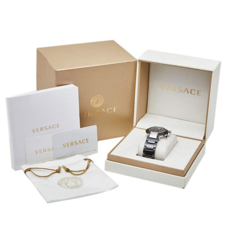 Pre Owned Versace Black Ceramic & Stainless Steel Reve 95C Women's Wristwatch 40 mm