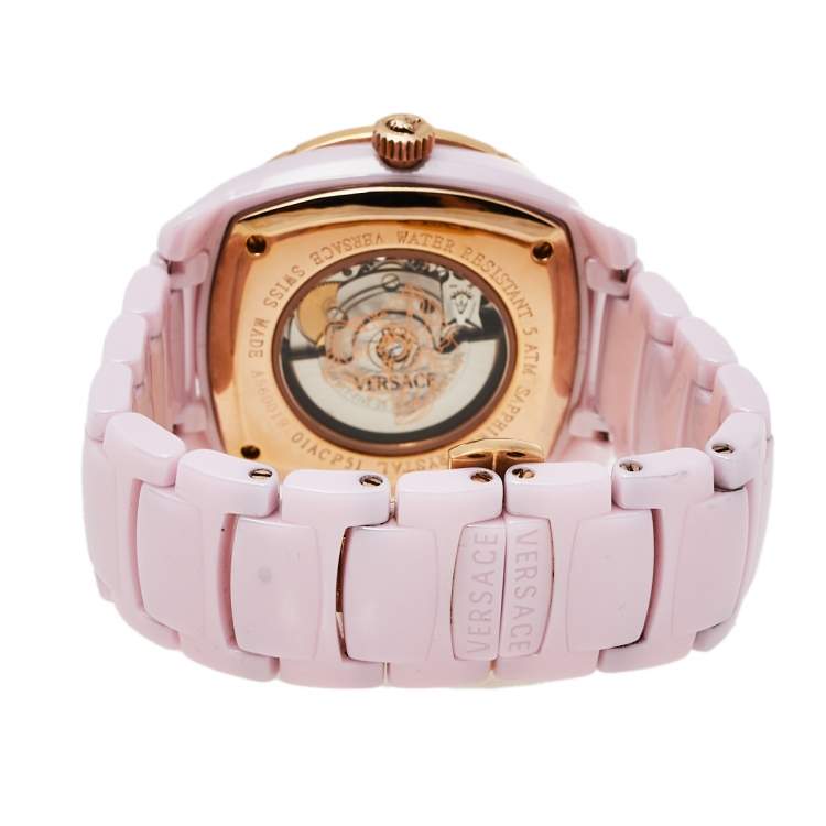 Pre Owned Versace Mother of Pearl Ceramic & Rose Gold Plated Stainless Steel Diamond DV One 01ACP51 Women's Wristwatch 41 mm