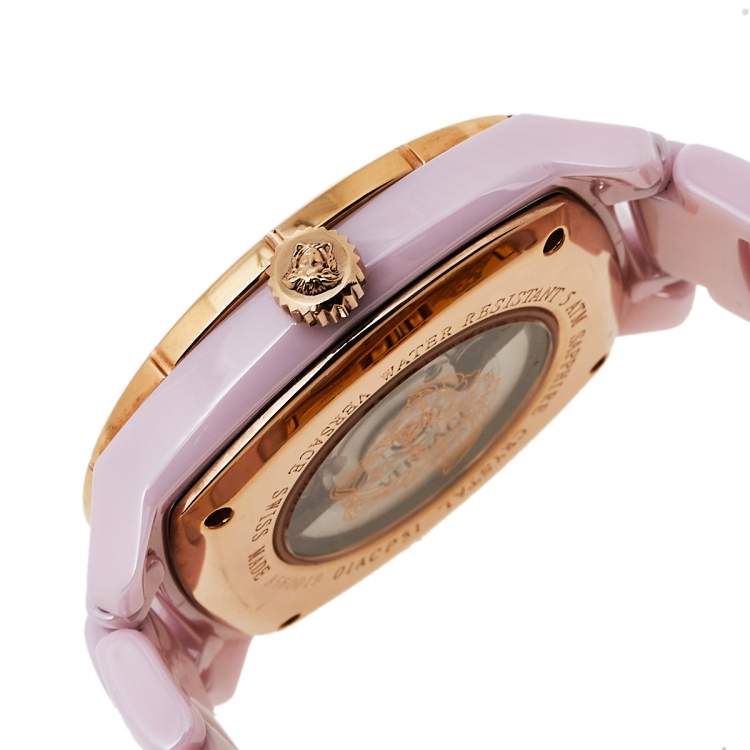 Pre Owned Versace Mother of Pearl Ceramic & Rose Gold Plated Stainless Steel Diamond DV One 01ACP51 Women's Wristwatch 41 mm