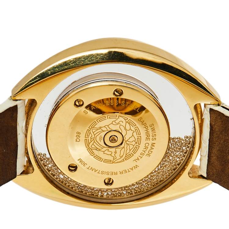 Pre Owned Versace White Gold Plated Stainless Steel Python Leather Destiny Spirit 86Q Women's Wristwatch 39 mm