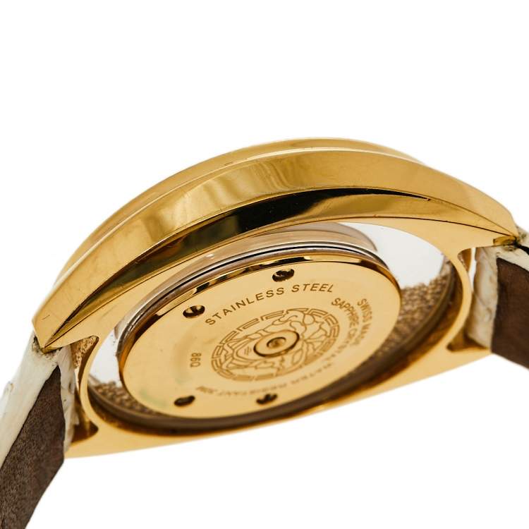 Pre Owned Versace White Gold Plated Stainless Steel Python Leather Destiny Spirit 86Q Women's Wristwatch 39 mm