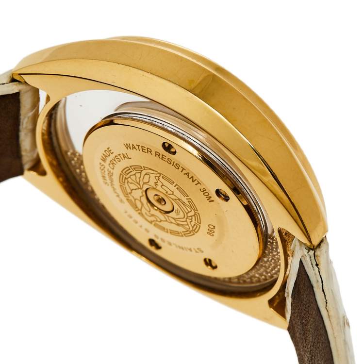 Pre Owned Versace White Gold Plated Stainless Steel Python Leather Destiny Spirit 86Q Women's Wristwatch 39 mm
