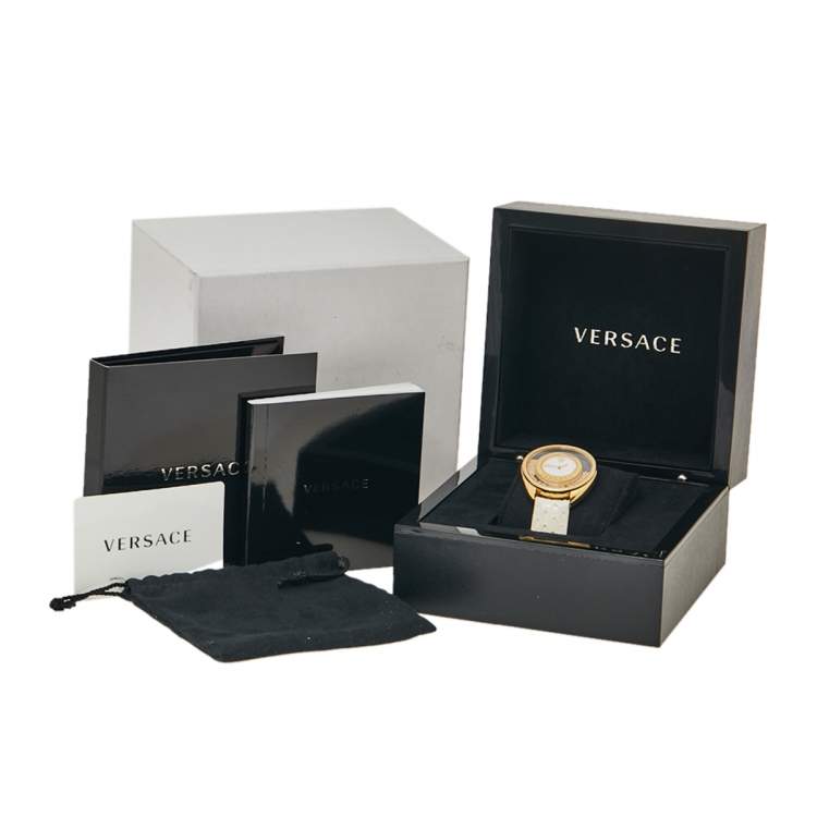 Pre Owned Versace White Gold Plated Stainless Steel Python Leather Destiny Spirit 86Q Women's Wristwatch 39 mm