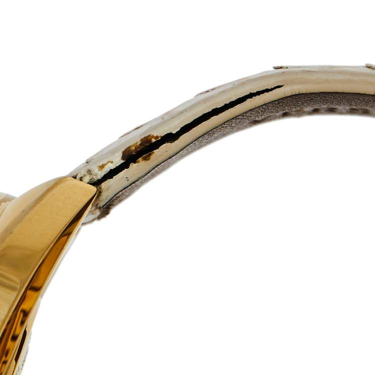 Pre Owned Versace White Gold Plated Stainless Steel Python Leather Destiny Spirit 86Q Women's Wristwatch 39 mm