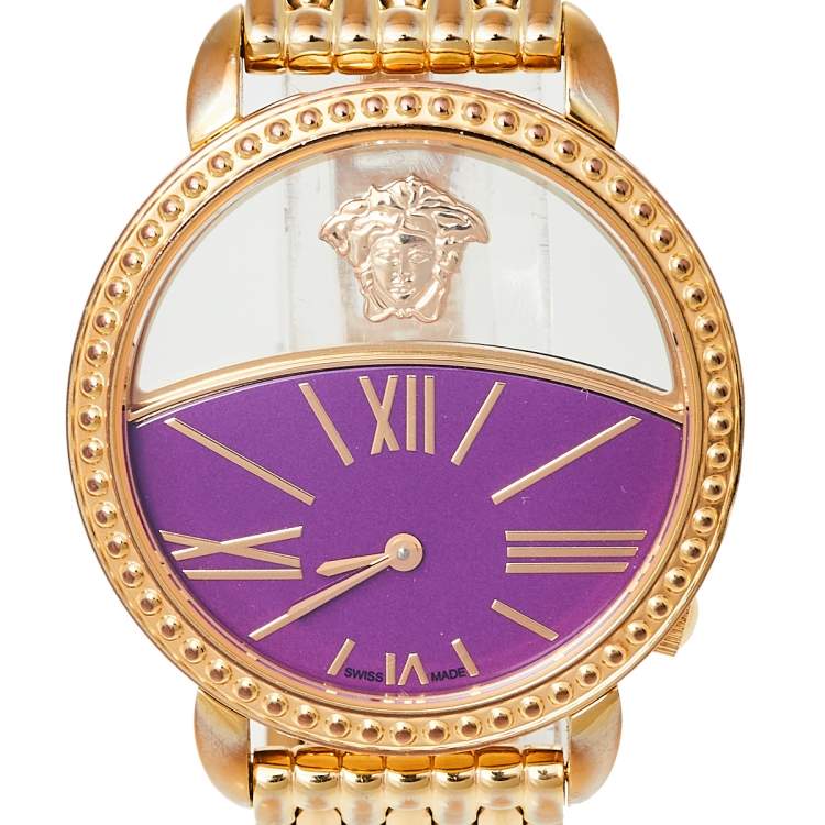 Pre Owned Versace Purple Gold Plated Stainless Steel Krios 93Q Women's Wristwatch 38 mm