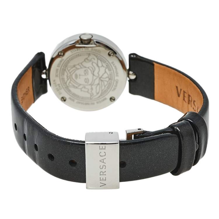 Pre Owned Versace Black Stainless Steel Patent Leather Eon Soiree 94Q Women's Wristwatch 27 mm