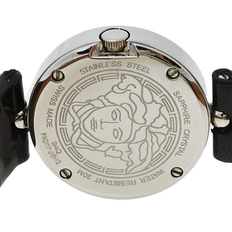 Pre Owned Versace Black Stainless Steel Patent Leather Eon Soiree 94Q Women's Wristwatch 27 mm