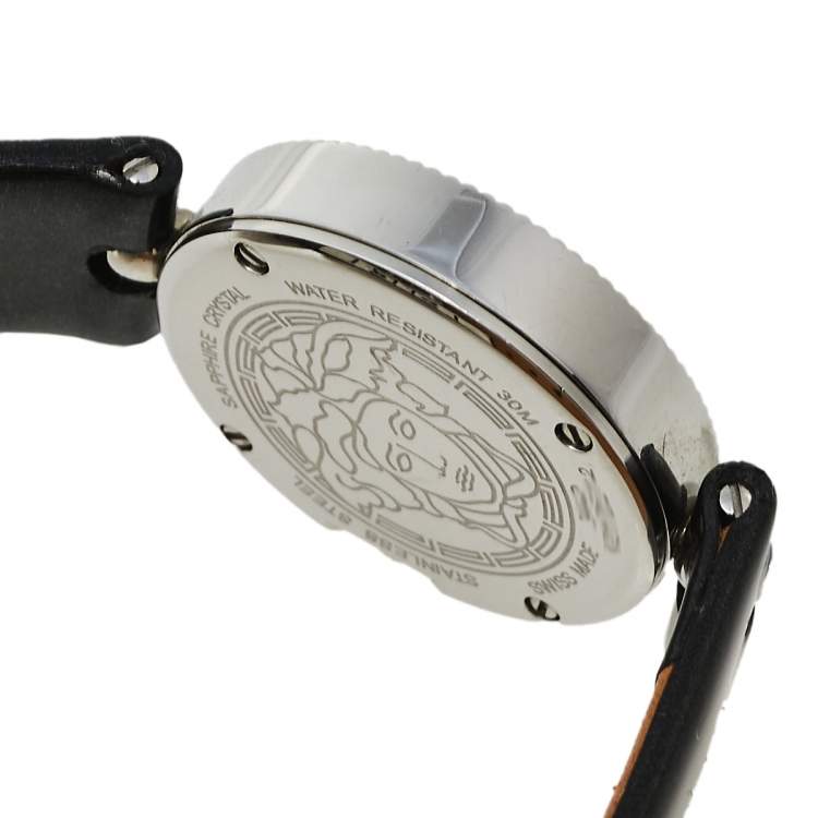 Pre Owned Versace Black Stainless Steel Patent Leather Eon Soiree 94Q Women's Wristwatch 27 mm