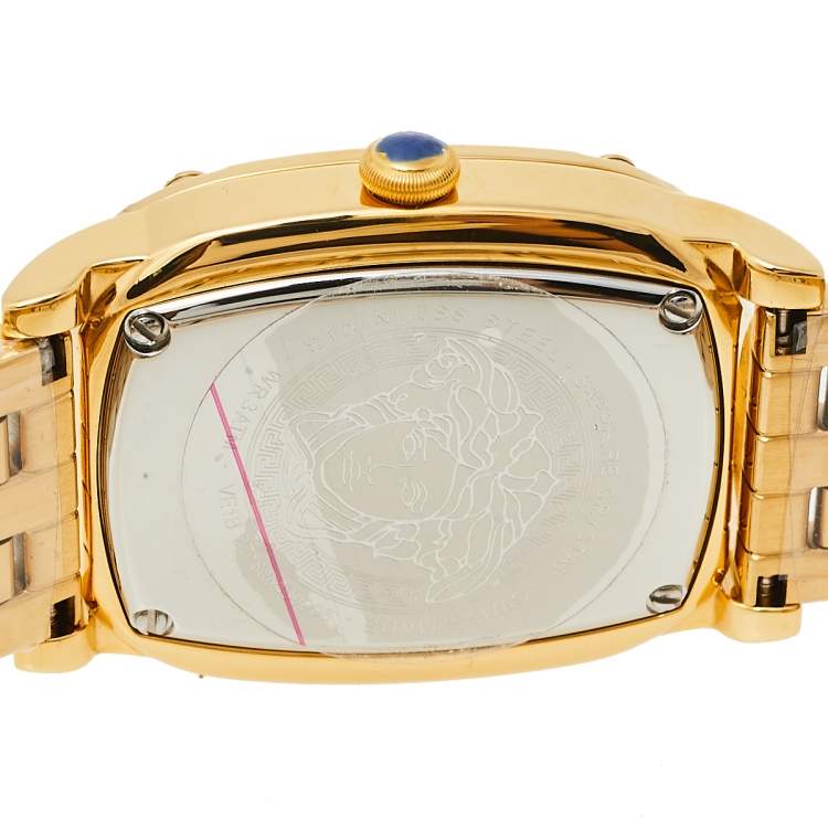 مملوكة مسبقًا Versace Black Gold Plated Stainless Steel Couture Oval VE1B Women's Wristwatch 29 mm